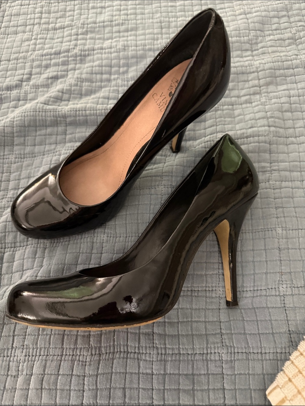 Vince Camuto Black Patent Leather Classic Round-Toe Pumps - Picture 2 of 2